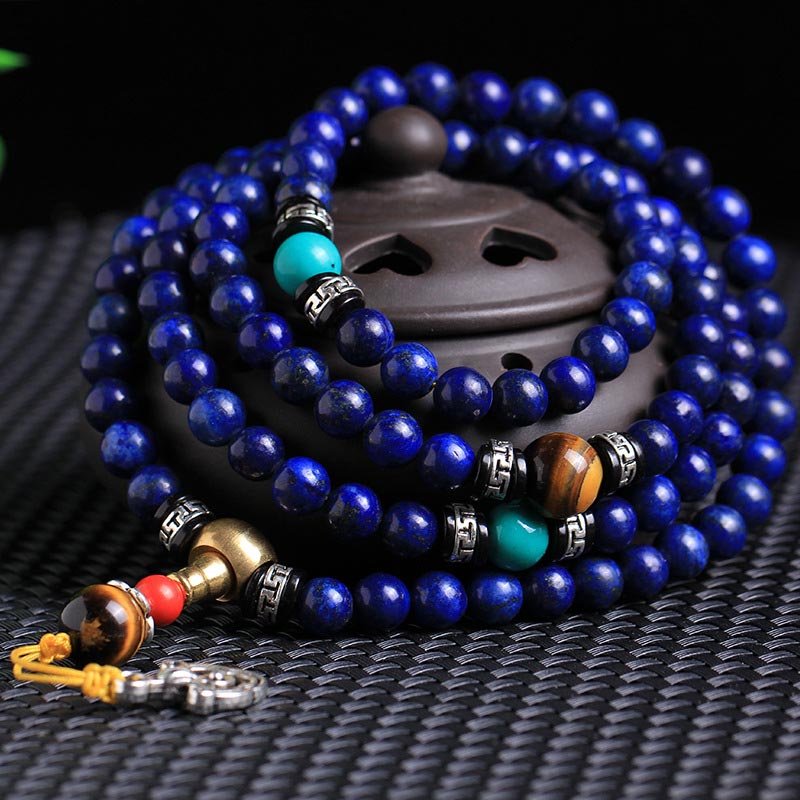 Bracciale Mala positivo con 108 perle di lapislazzuli Buddha Stones - image 1