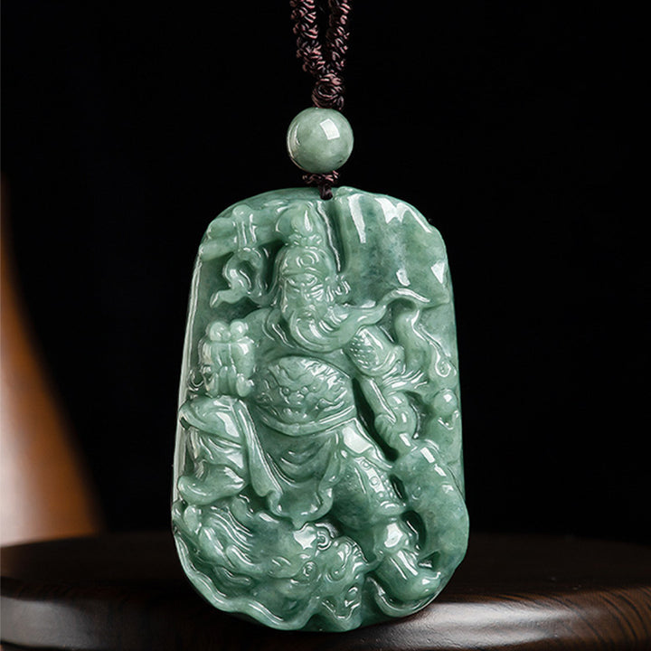 Collana con ciondolo di giada naturale Guan Gong Amuleto Ricchezza