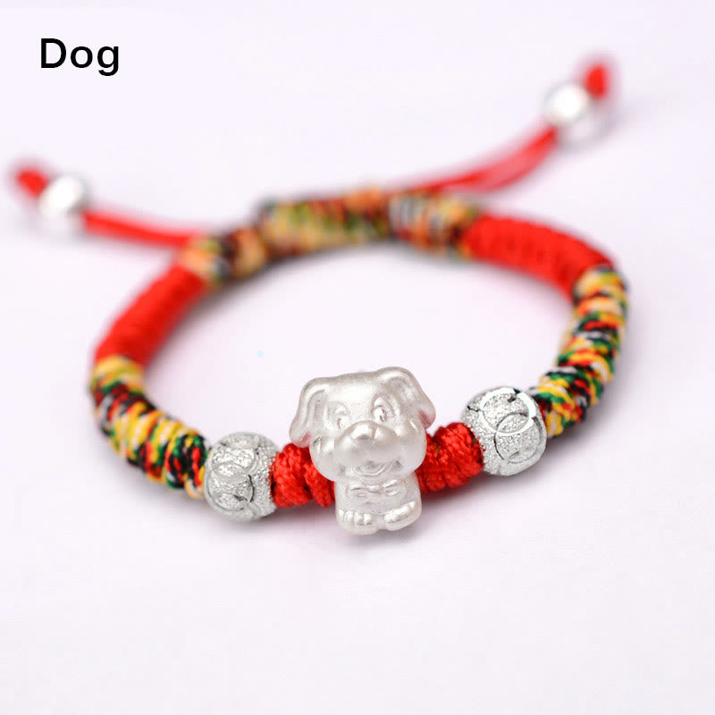 Braccialetto per bambini fatto a mano in corda rossa con Buddha Stones, in argento sterling 999, con zodiaco cinese