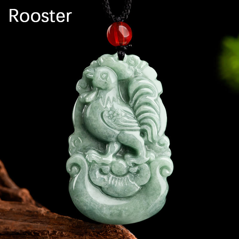 Buddha Stones Giada verde naturale 12 Zodiaco cinese Fortuna Prosperità Collana pendente - Gallo - image 18