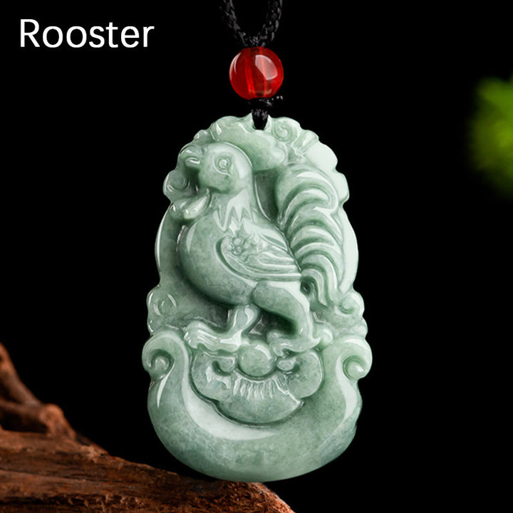Buddha Stones Giada verde naturale 12 Zodiaco cinese Fortuna Prosperità Collana pendente - Gallo - image 18