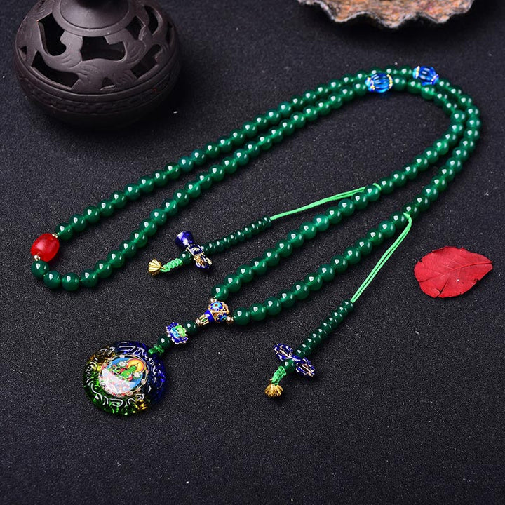 Buddha Stones 108 Mala Beads Agata verde naturale Bodhisattva Tara verde Braccialetto con ciondolo di manifestazione