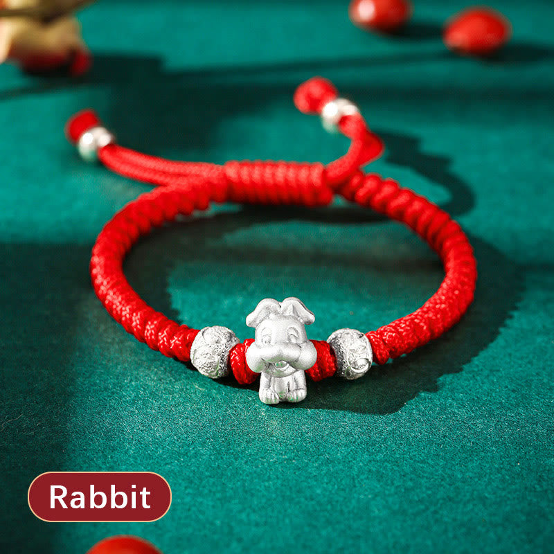 Braccialetto per bambini fatto a mano in corda rossa con Buddha Stones, in argento sterling 999, con zodiaco cinese