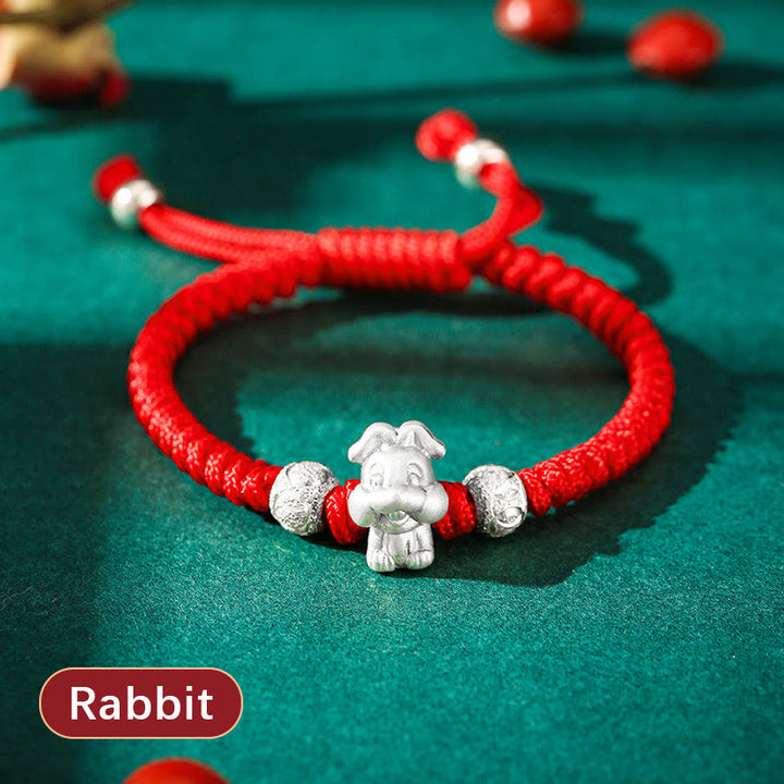 Braccialetto per bambini fatto a mano in corda rossa con Buddha Stones, in argento sterling 999, con zodiaco cinese