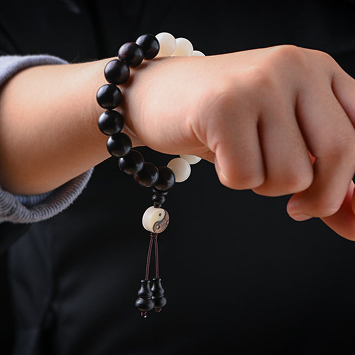 Buddha Stones Bracciale di protezione YinYang in ebano Decorazione