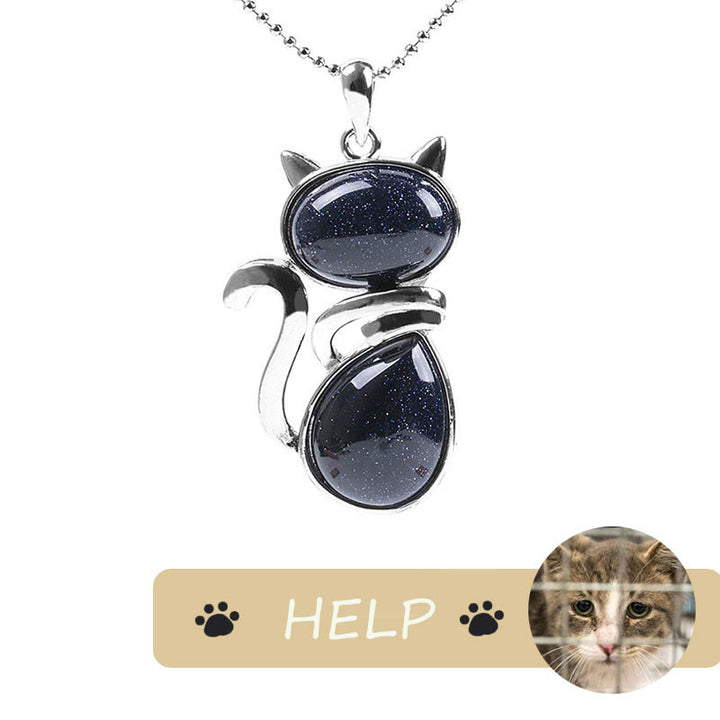 "Save A Cat" Collana con ciondolo amante dei gatti con motivo a gatto carino e protezione in cristallo naturale