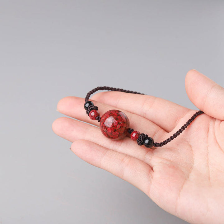 Buddha Stones Pietre di cinabro naturali Perline Collana con ciondolo di benedizione