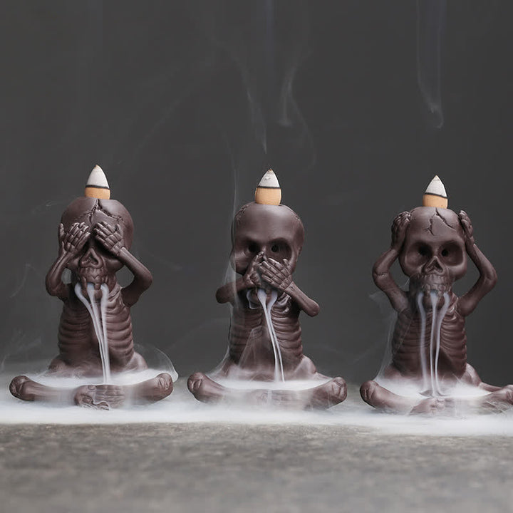 Buddha Stones Piccolo teschio Fantasma Argilla viola Fontana di fumo a riflusso Bruciatore di incenso della pace Decorazione