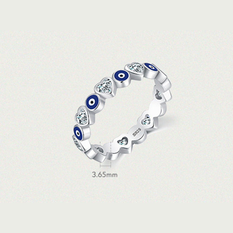 Anello di benedizione con zircone a forma di cuore con occhio malvagio in argento sterling 925 Buddha Stones