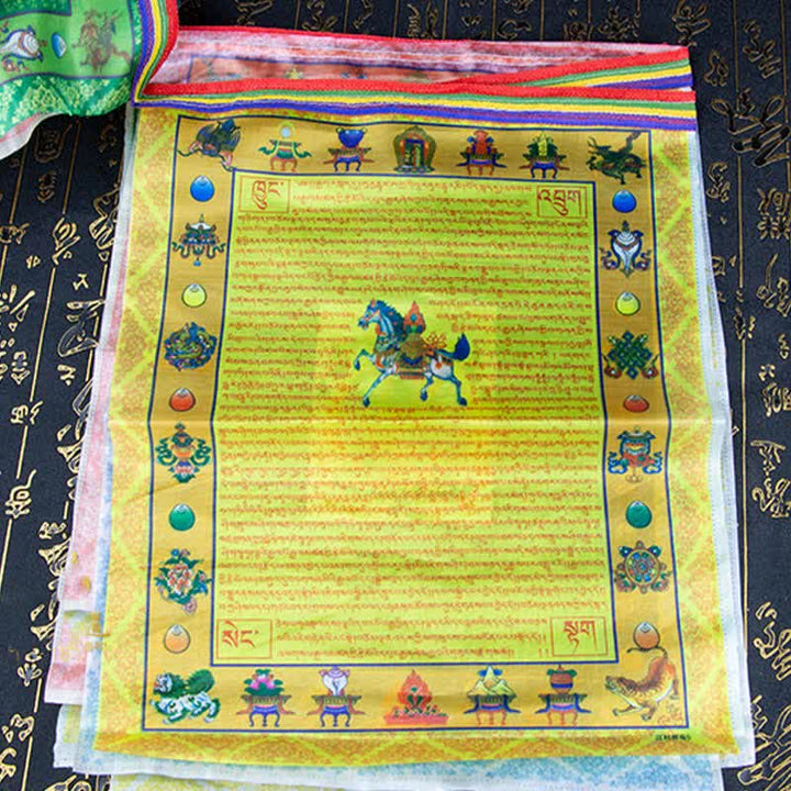 Buddha Stones Bandiera tibetana a 5 colori con cavallo del vento, Buddha Tara, Scritture, Guarigione, Auspiciosa, Preghiera all'aperto - image 8