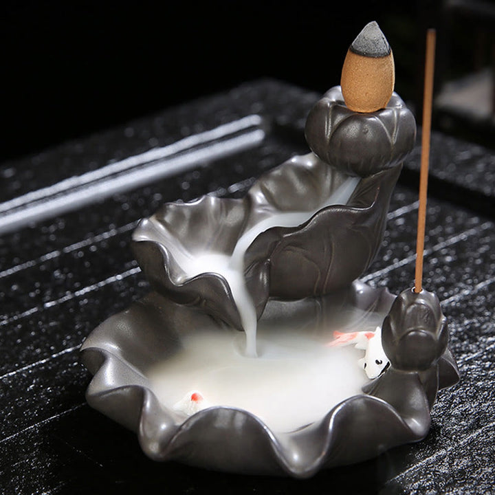 Decorazione per bruciatore di incenso portafortuna con pesce koi Buddha Stones