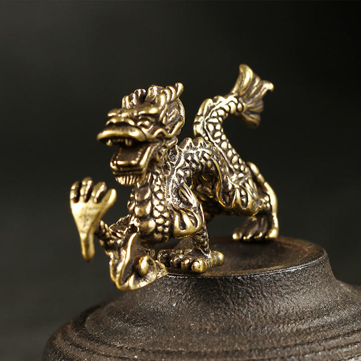 Buddha Stones Anno del Drago Mini Ottone Drago Fortuna Protezione Decorazione della Casa
