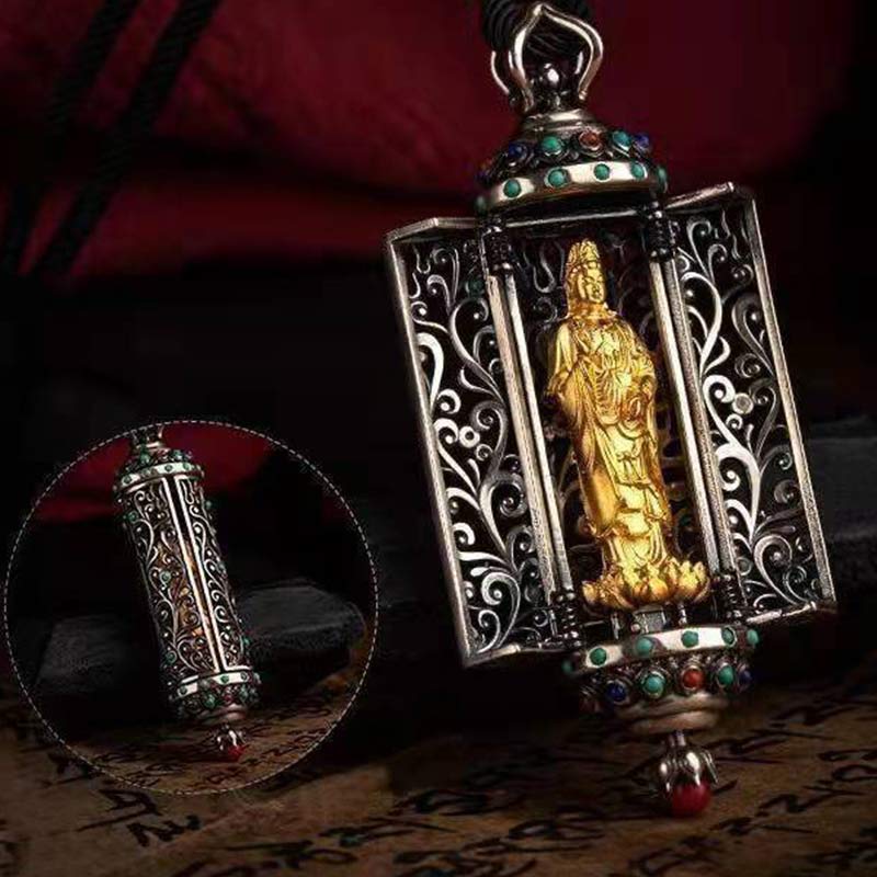 Buddha Stones Tibetano Avalokitesvara Argento Ricchezza Protezione Decorazione