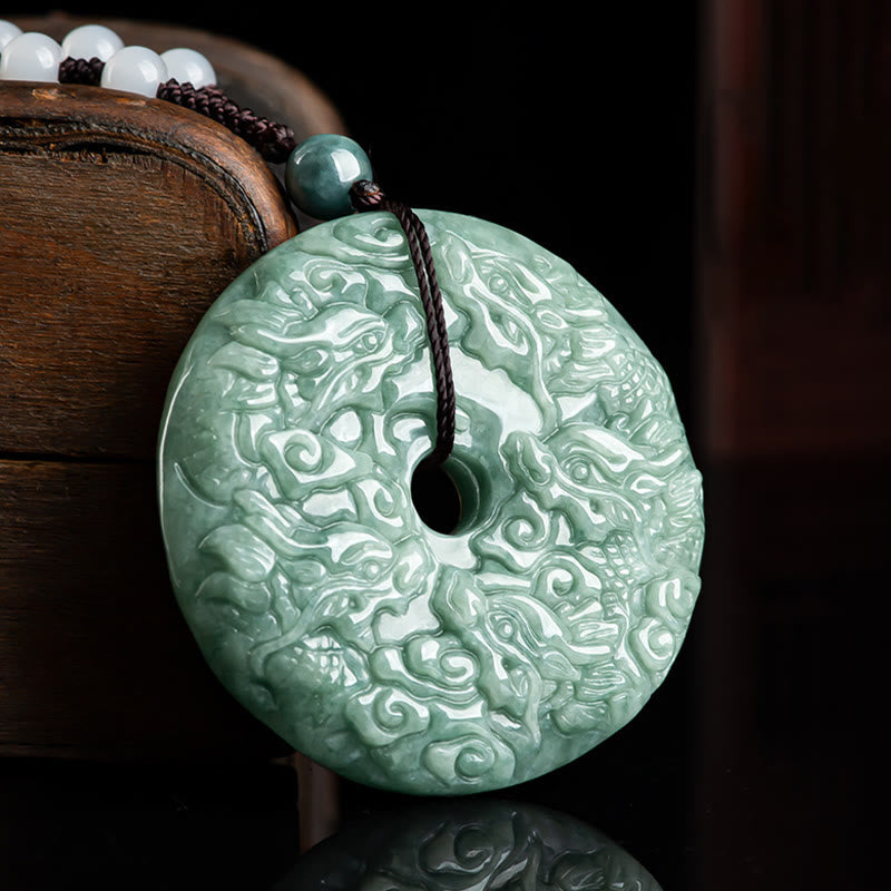 Buddha Stones Anno del Drago Giada Naturale Nove Draghi Fibbia della Pace Collana di Protezione Pendente