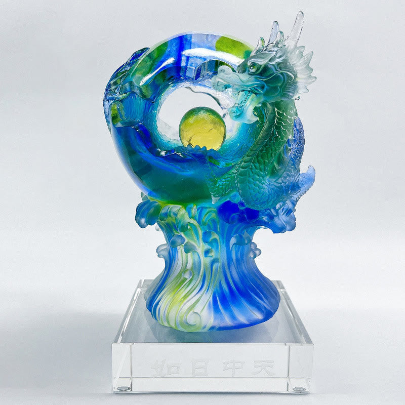 Buddha Stones fatte a mano Drago azzurro Liuli Cristallo Arte Pezzo Successo Protezione Casa Ufficio Decorazione