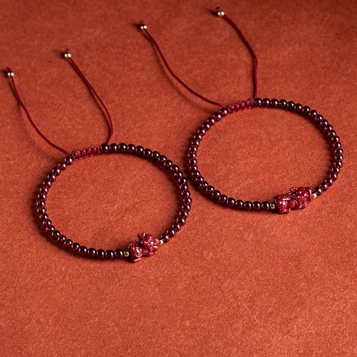 Braccialetto di corda calma con benedizione PiXiu , Buddha Stones, cinabro