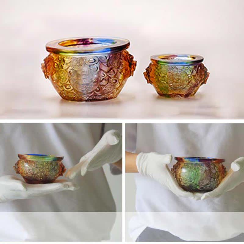 Ciotola del tesoro in cristallo Liuli fatta a mano, pezzo d'arte, decorazione per la casa - image 19