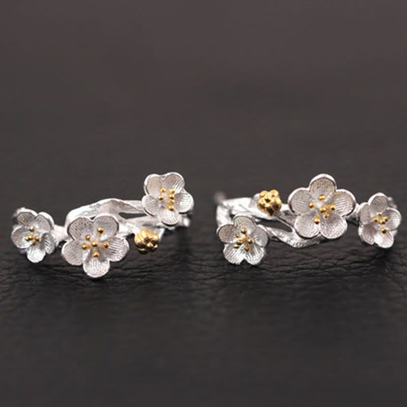 Orecchini Buddha Stones in argento sterling 925 con fiori di prugna e benedizione floreale