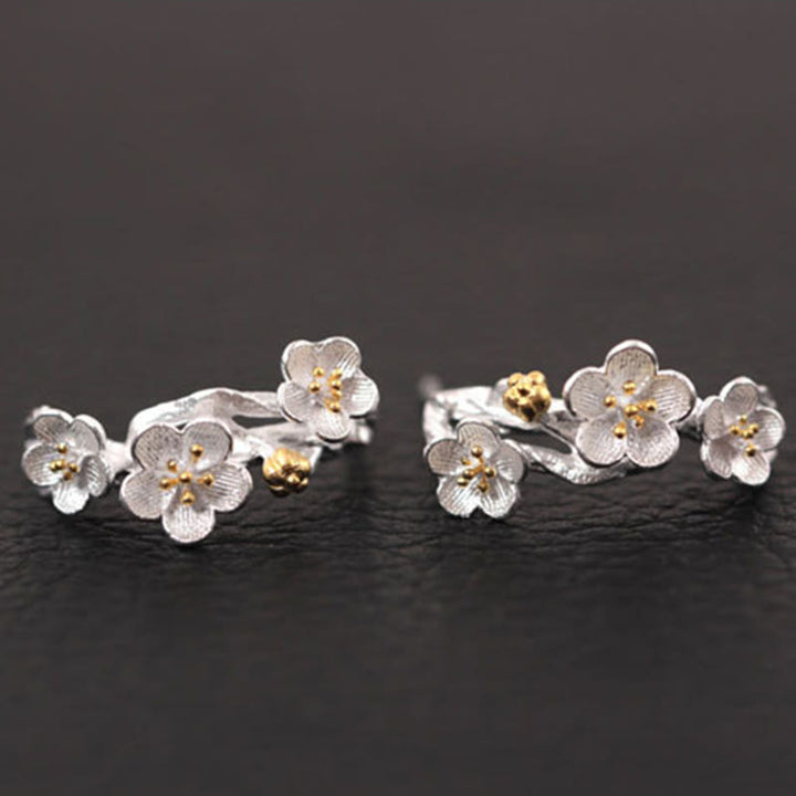 Orecchini Buddha Stones in argento sterling 925 con fiori di prugna e benedizione floreale