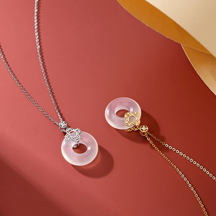 Collana pendente con Buddha Stones positivo in argento sterling 925 con moneta in calcedonio e fibbia per la pace
