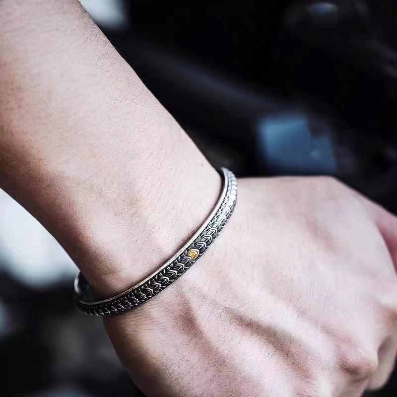 Bracciale rigido con motivo a squame di drago vintage Buddha Stones Luck Wealth Cuff