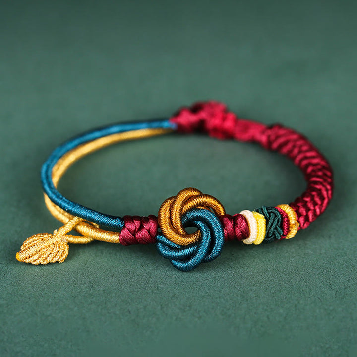 Braccialetto di corda della fortuna con nodo foglia mandala tibetano fatto a mano con Buddha Stones