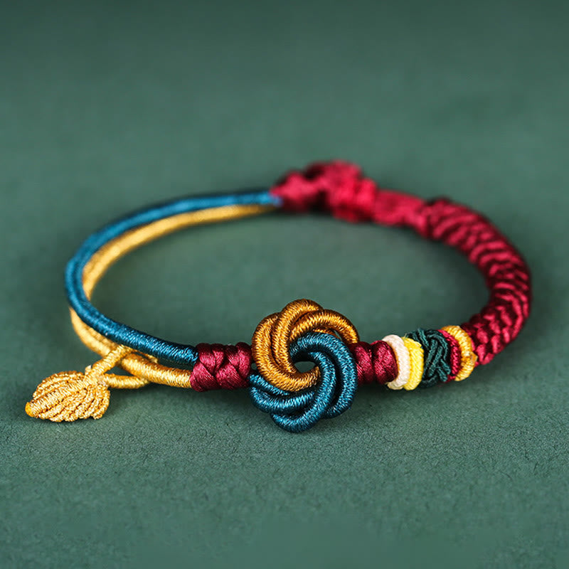 Braccialetto di corda della fortuna con nodo foglia mandala tibetano fatto a mano con Buddha Stones - image 0