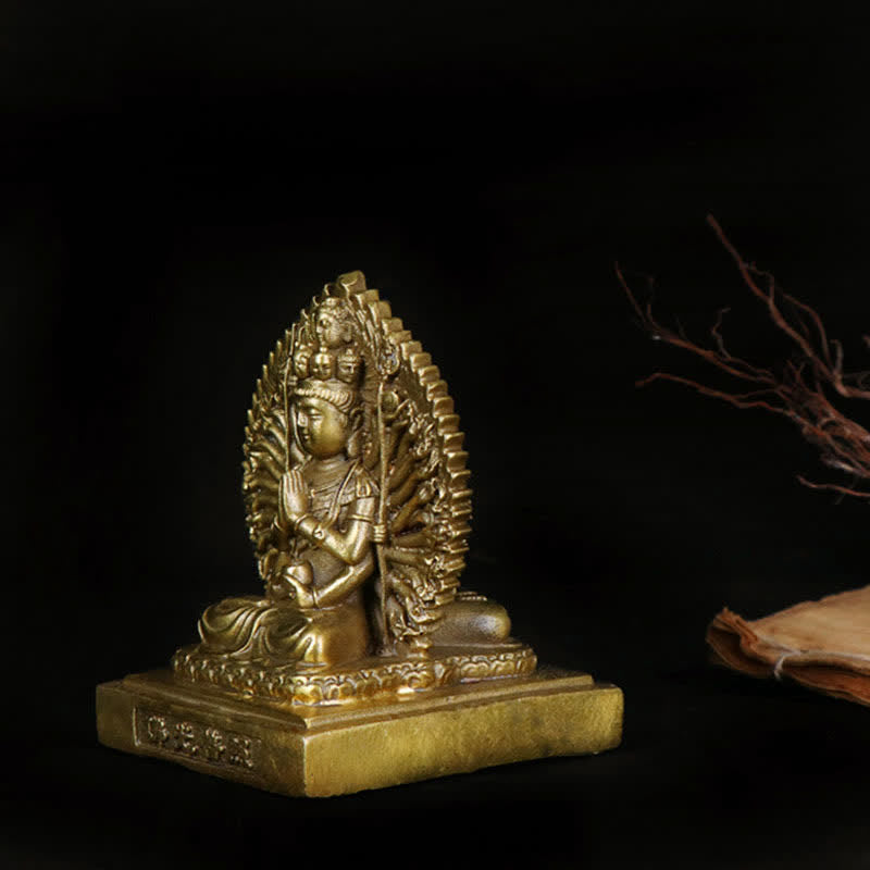 Chenrezig, statuetta di Avalokitesvara dalle mille mani, statua di rame massiccio di protezione del Bodhisattva Kuan Yin a doppia faccia, decorazione - image 6