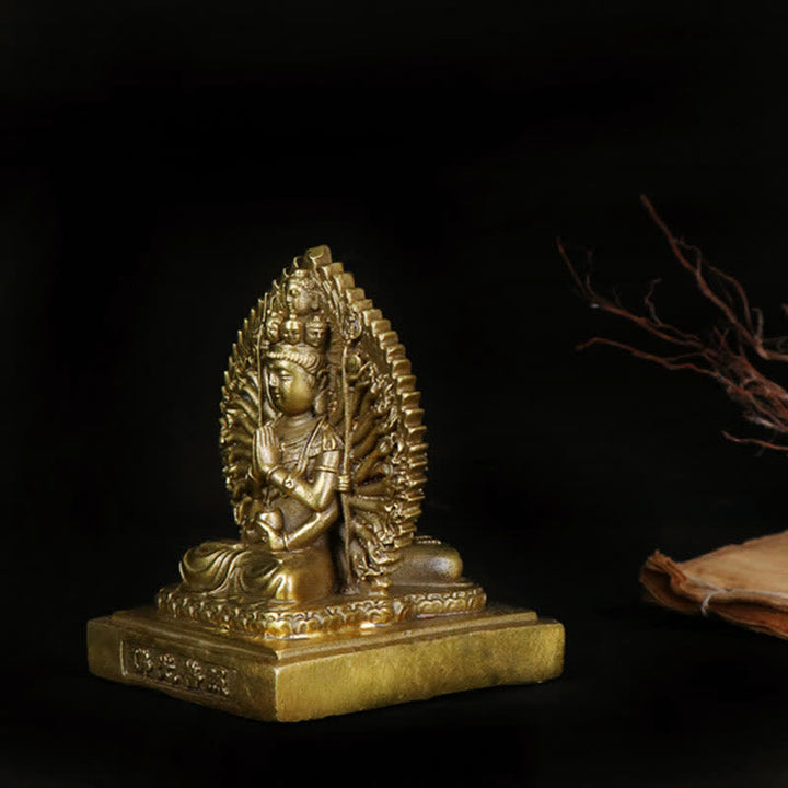 Chenrezig, statuetta di Avalokitesvara dalle mille mani, statua di rame massiccio di protezione del Bodhisattva Kuan Yin a doppia faccia, decorazione - image 6