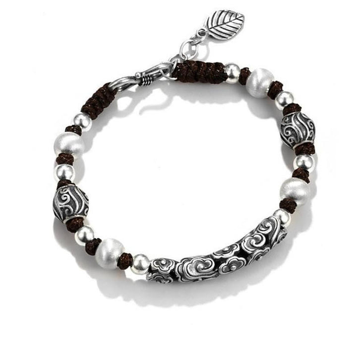 Braccialetto di corda di ricchezza con nuvola di buon auspicio in argento sterling 999 fatto a mano in rame Buddha Stones in Tibet