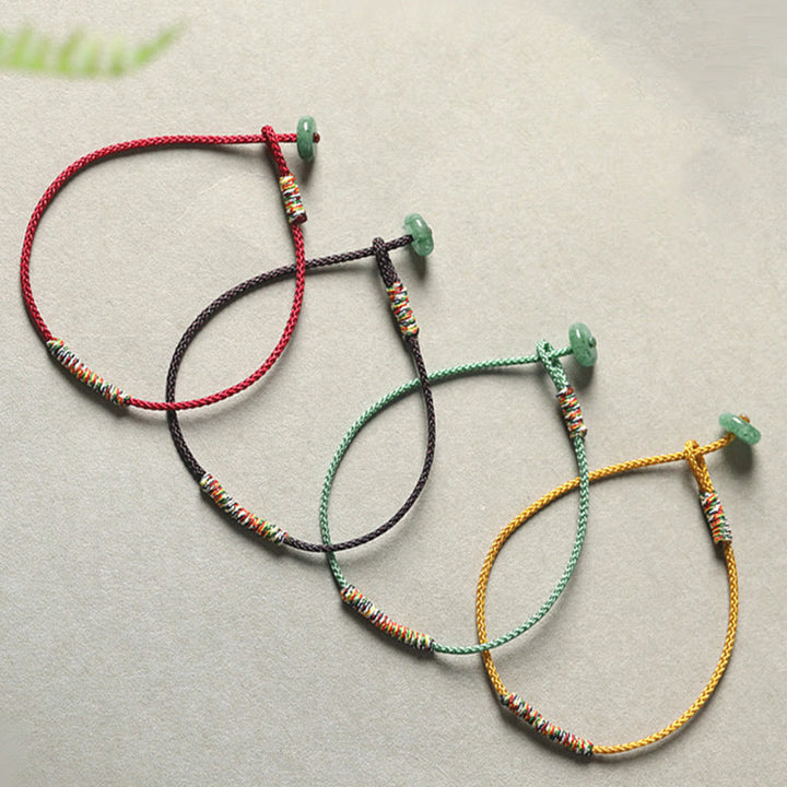 Braccialetto di corda intrecciata con protezione dalla fortuna in avventurina verde tibetana fatta a mano Buddha Stones