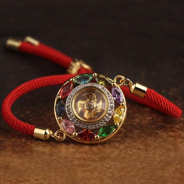 Buddha Stones Zircone colorato Rame Ricchezza Fortuna Rotazione Bracciale Collana Pendente