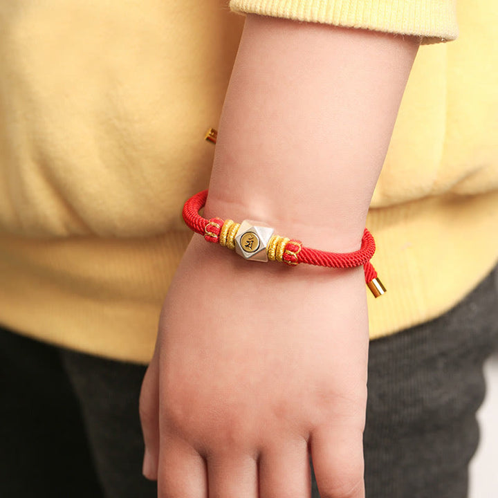 Buddha Stones 999 Argento Sterling Zodiaco Cinese Buddha Natale Corda Rossa Fortuna Forza Braccialetto Fatto a Mano per Bambini