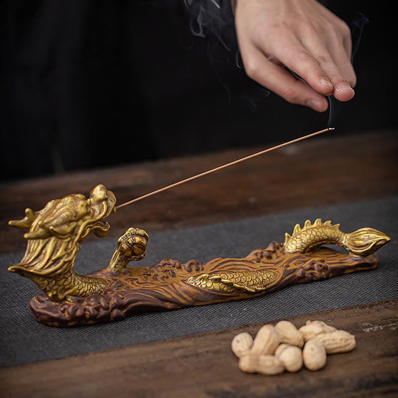 Decorazione bruciatore di incenso in ceramica con bastoncino di protezione del drago Buddha Stones