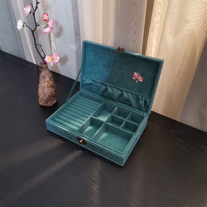 Buddha Stones Flowers Dragonfly Jewelry Box Organizer Scatola portaoggetti per gioielli a strato singolo Scatola di flanella