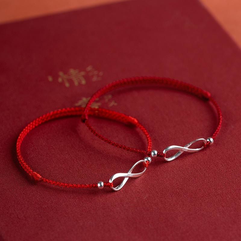 Buddha Stones 925 Sterling Silver Endless Knot Protezione Fortuna Braccialetto Cavigliera Corda Rossa