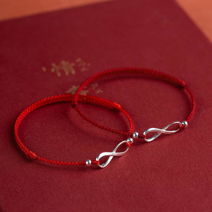 Buddha Stones 925 Sterling Silver Endless Knot Protezione Fortuna Braccialetto Cavigliera Corda Rossa