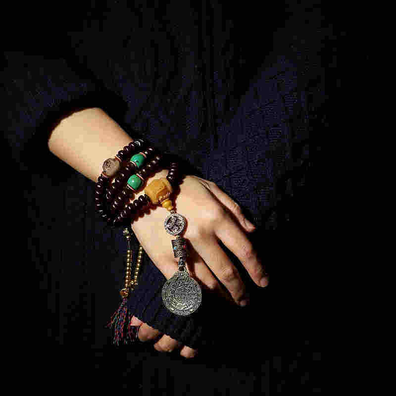 Buddha Stones Tibet 108 Mala Beads Viola Bodhi Seed Bagua Vajra Braccialetto di Auspicio