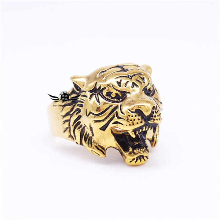 Anello da motociclista punk rock con testa di tigre in titanio e acciaio da uomo