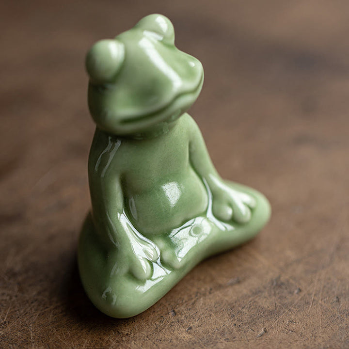 Buddha Stones Mini Piccolo Meditazione Loto Riposo Rana Ceramica Ricchezza Fortuna Casa Tè Animale Domestico Figurina Decorazione