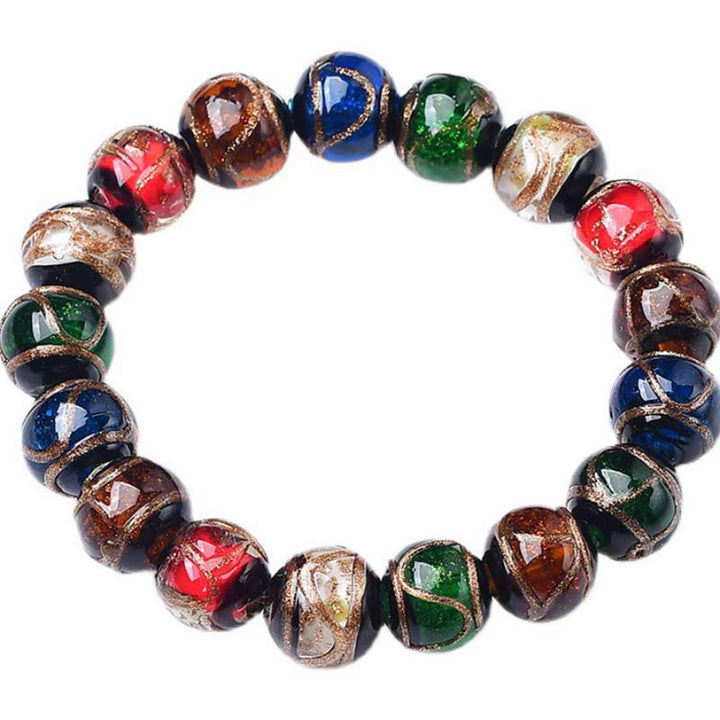 Braccialetto della fortuna con perline di vetro colorate Liuli Buddha Stones