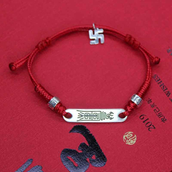 Braccialetto Buddha Stones 925 Sterling Silver Red String Luck Strength Treccia