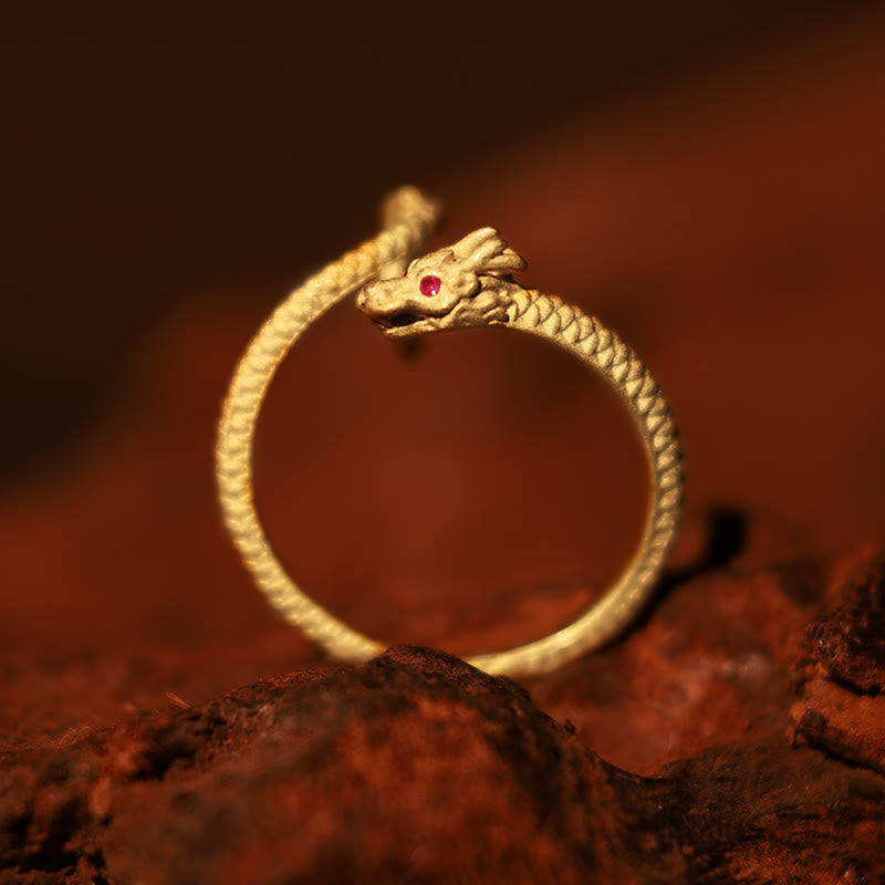 Anello regolabile in argento sterling 925 Buddha Stones, vintage, anno del drago, protezione della fortuna e della forza