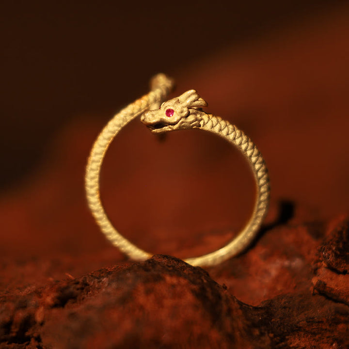 Anello regolabile in argento sterling 925 Buddha Stones, vintage, anno del drago, protezione della fortuna e della forza