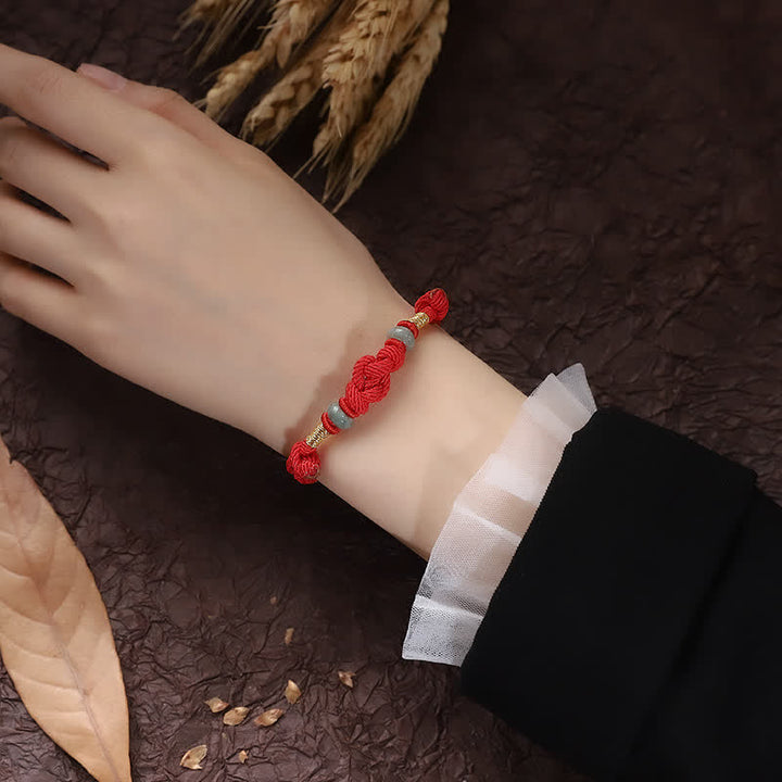Porta buona fortuna braccialetto di coppia intrecciato con nodo di giada rossa