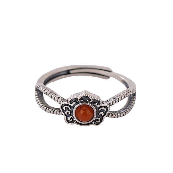 Anello di pensiero logico con perline di agata rossa in argento sterling 925 Buddha Stones