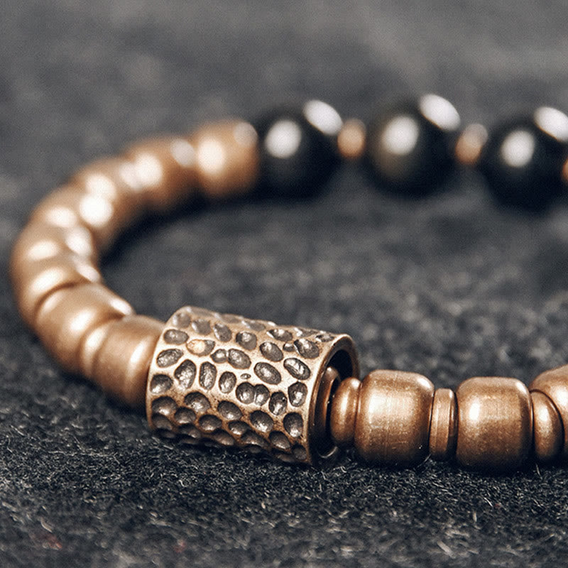 Braccialetto di supporto e guarigione Buddha Stones, pietra lavica, ossidiana arcobaleno e ottone. - image 12