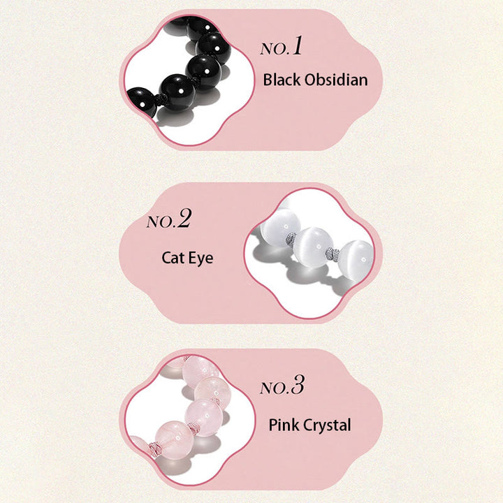 Braccialetto Buddha Stones Natural Black Ossidiana Occhio di Gatto Cristallo Rosa PiXiu Strength