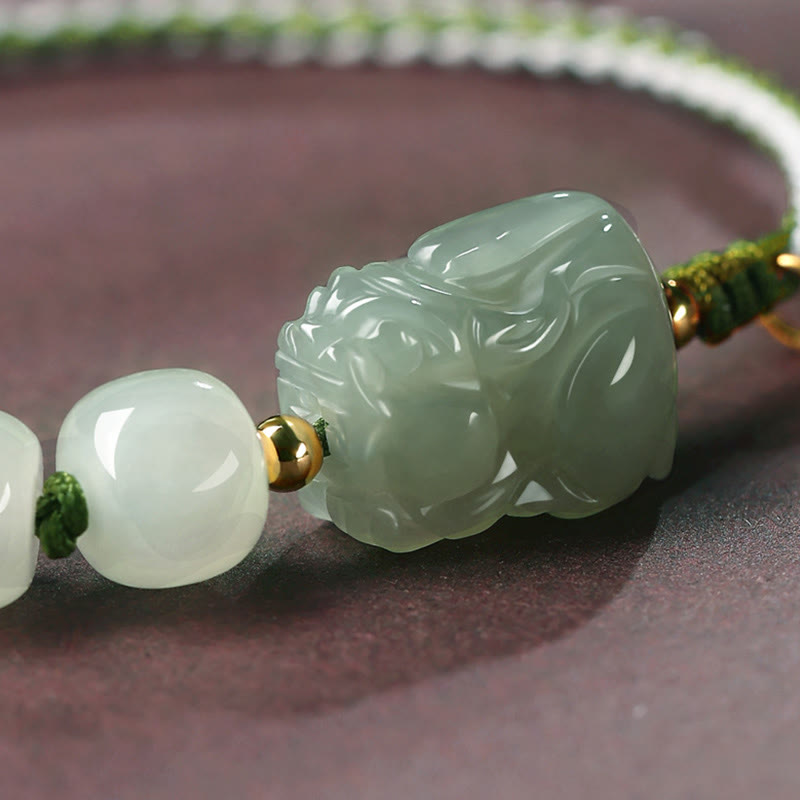 Braccialetto con corda in giada naturale Hetian PiXiu Luck Fu Character