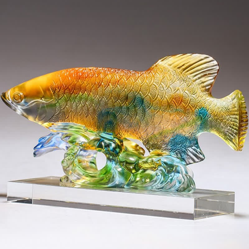 Pezzo d'arte fatto a mano in cristallo Liuli Koi Fish, decorazione per ufficio e casa
